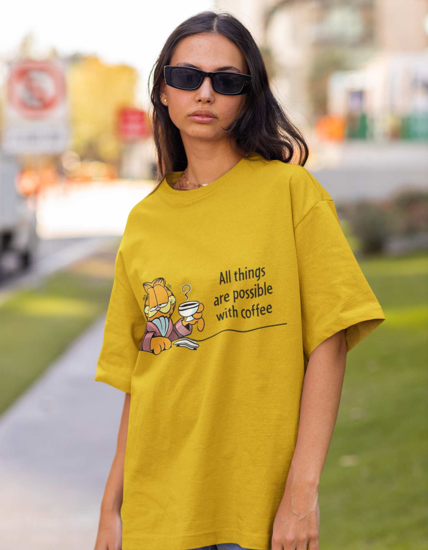 All Things Are Possible with Coffee Oversized T-Shirt for Women