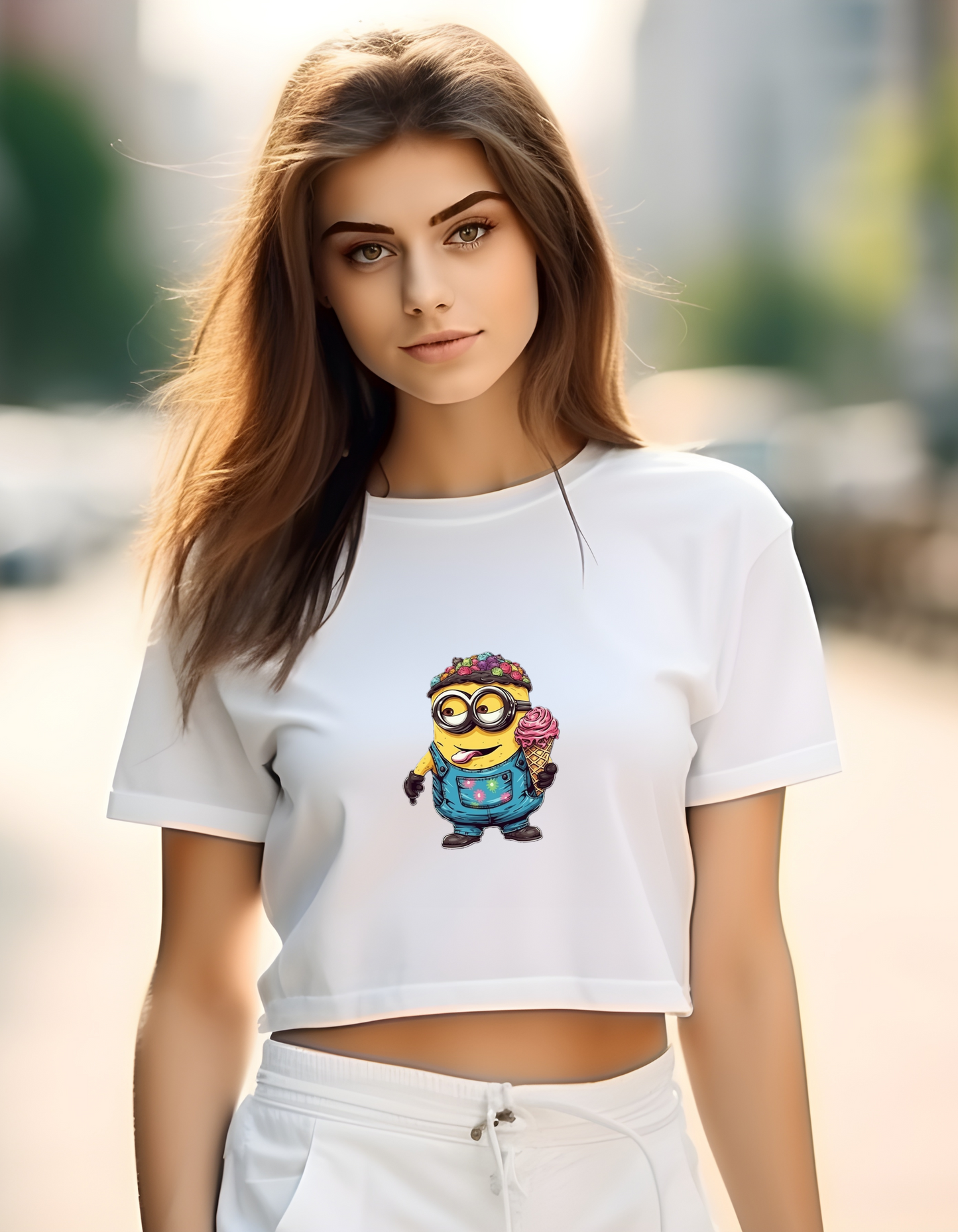 Minion Crop Top for Women, White