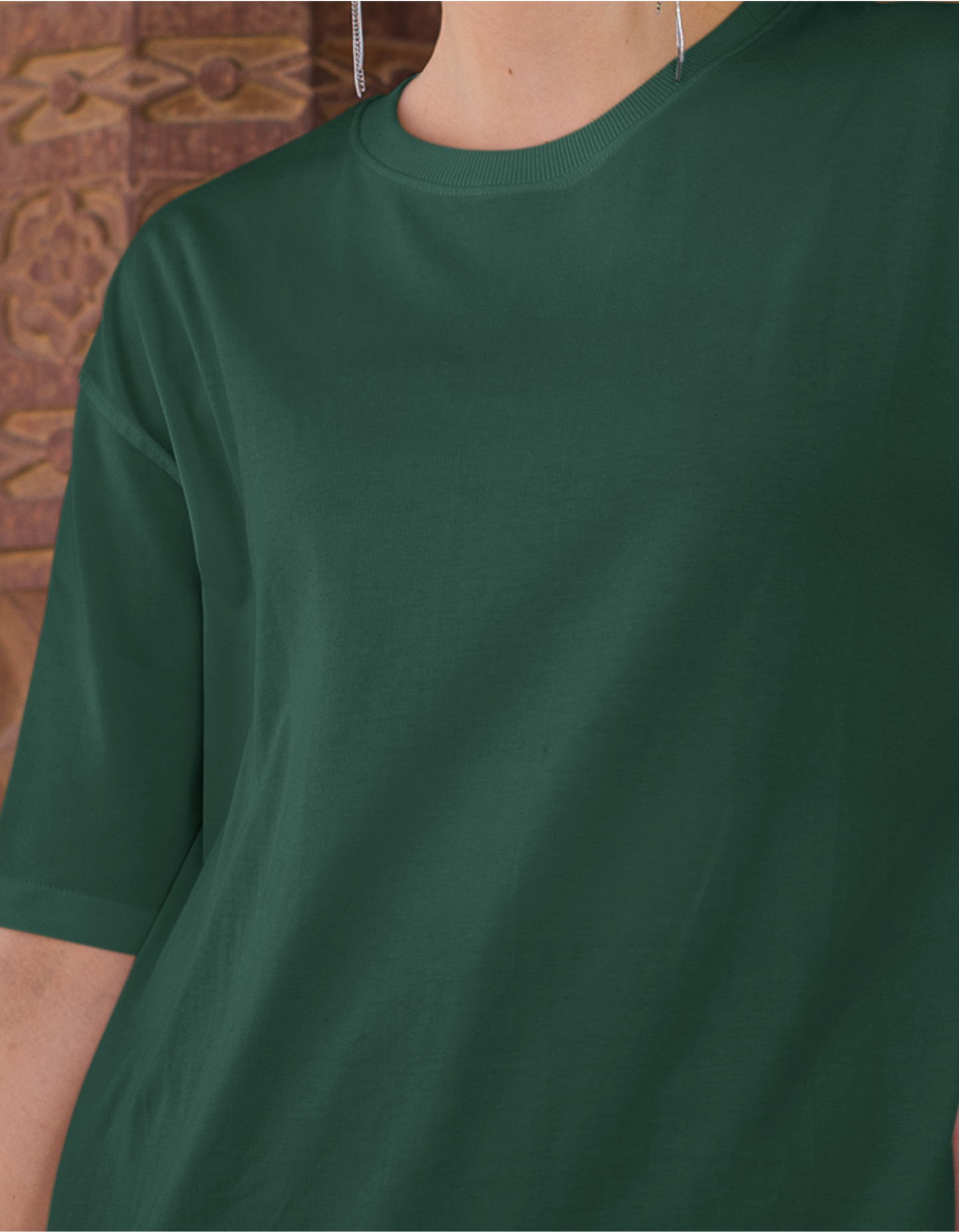 Oversized Plain Bottle Green Blue T-Shirt for Women