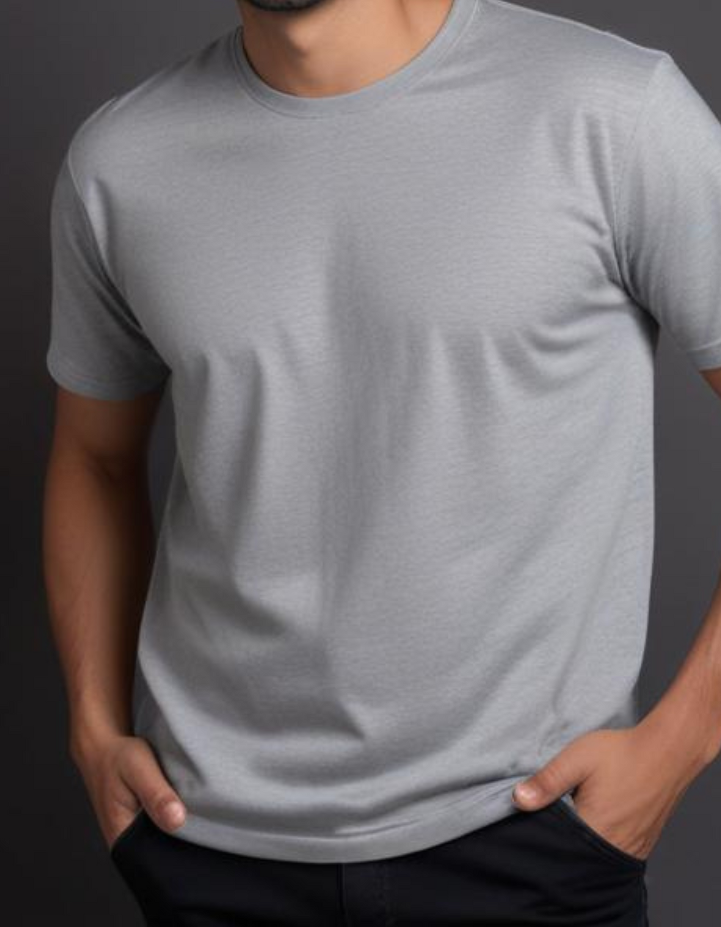 Grey Melange Plain T-Shirt Men