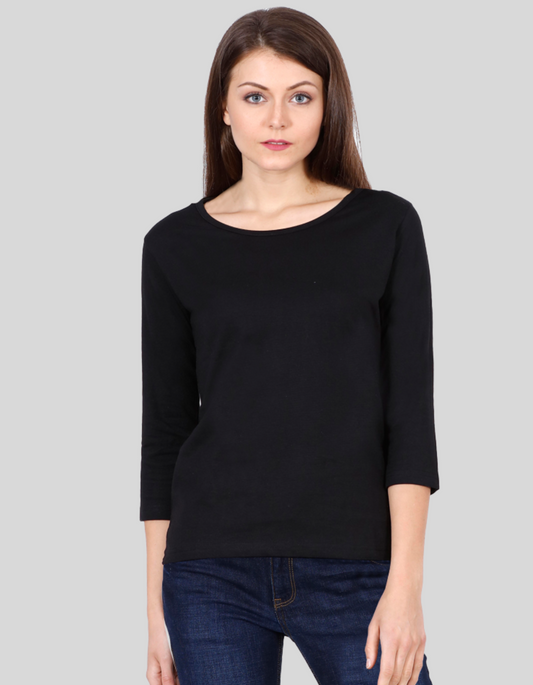 Black 3/4th Sleeve T-Shirt for Women