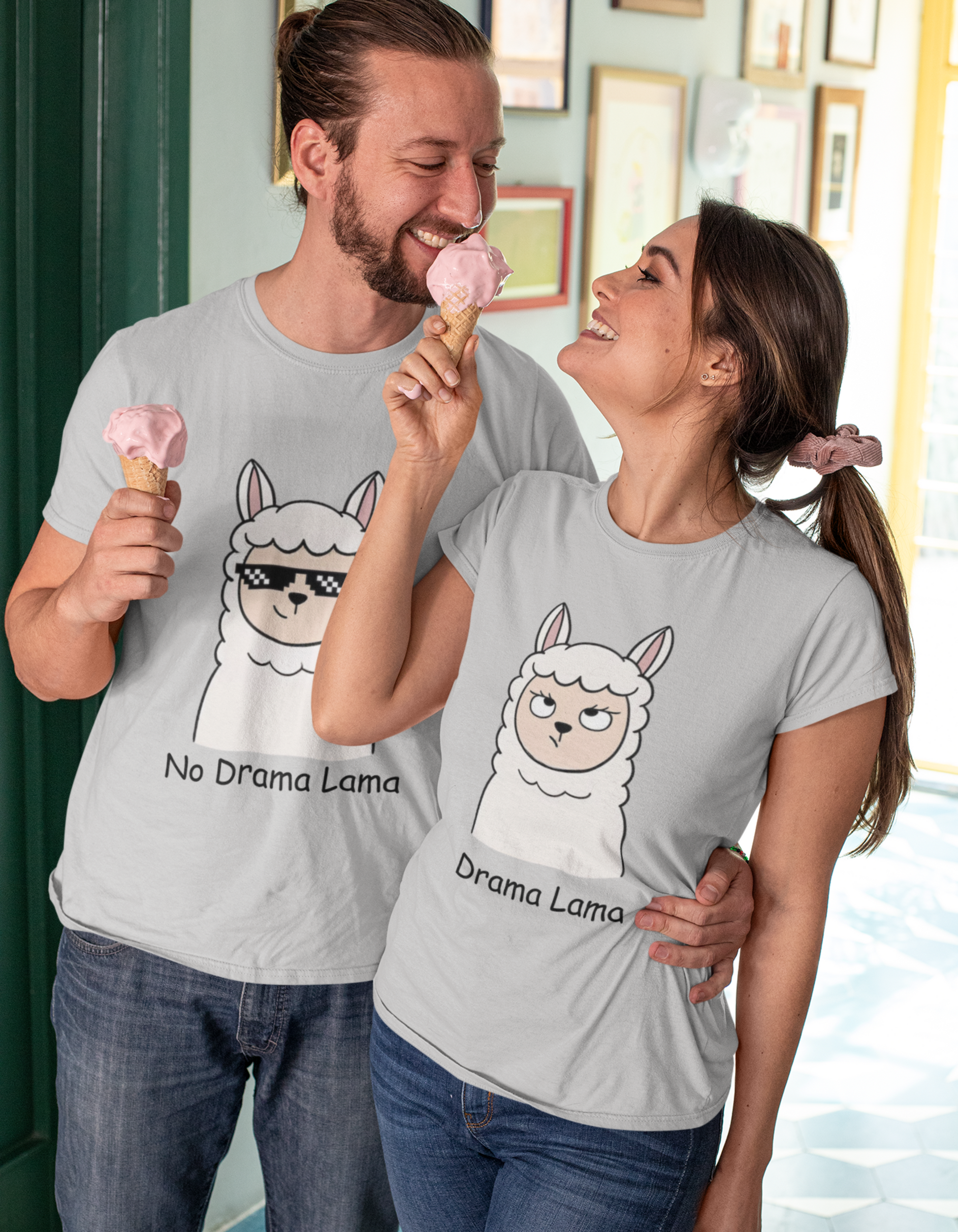 No Drama Lama Drama Lama Couple T-Shirts