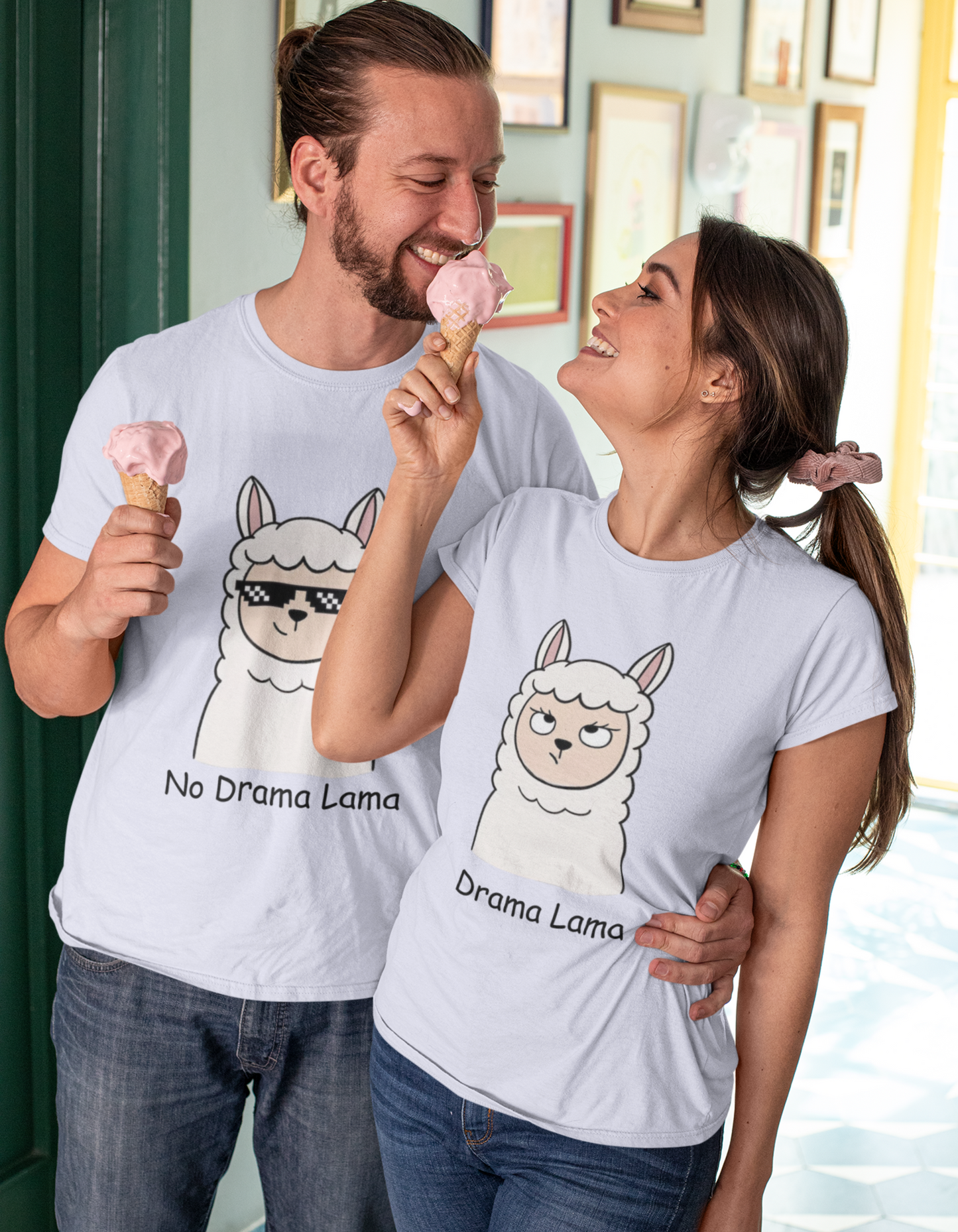 No Drama Lama Drama Lama Couple T-Shirts