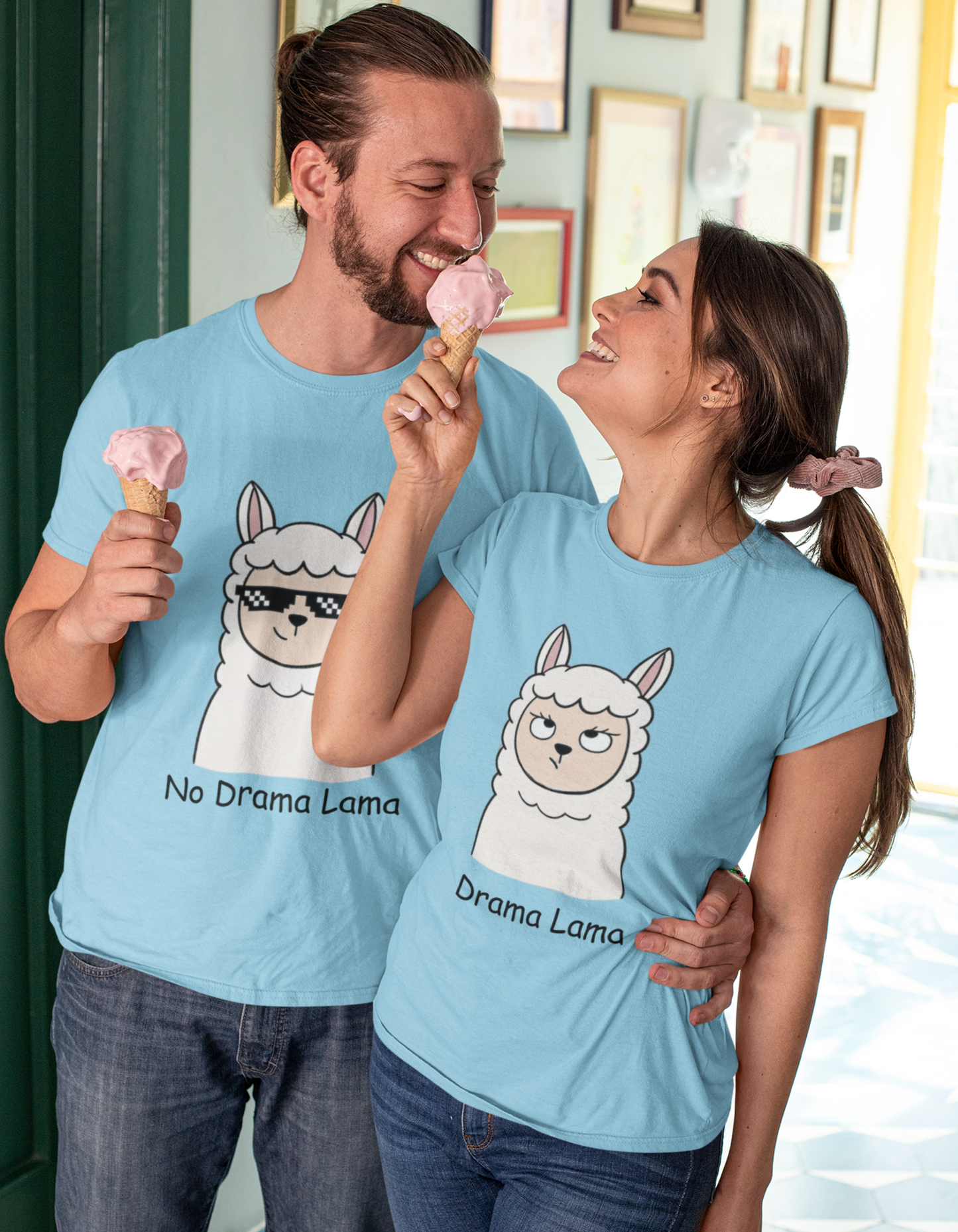 No Drama Lama Drama Lama Couple T-Shirts