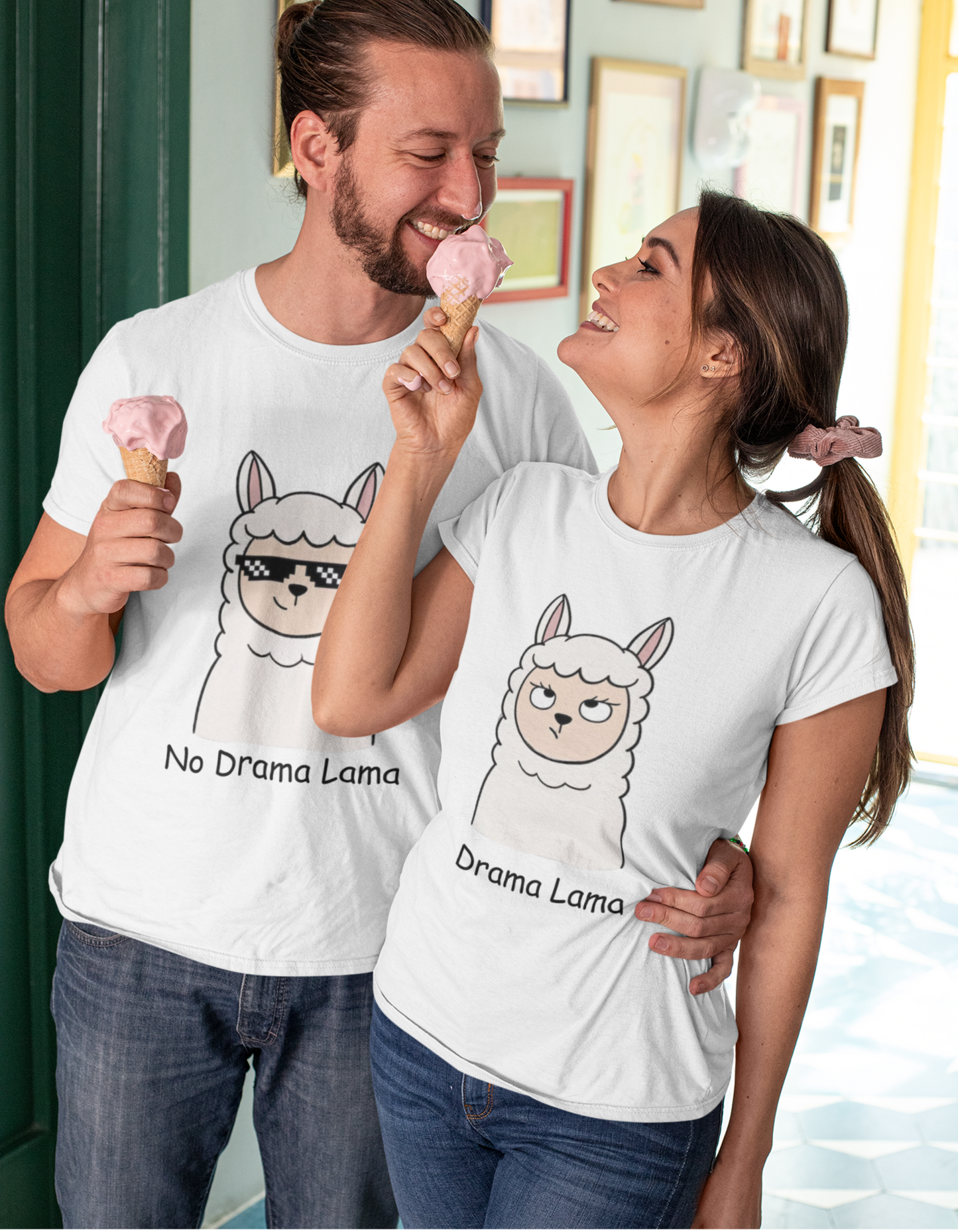 No Drama Lama Drama Lama Couple T-Shirts