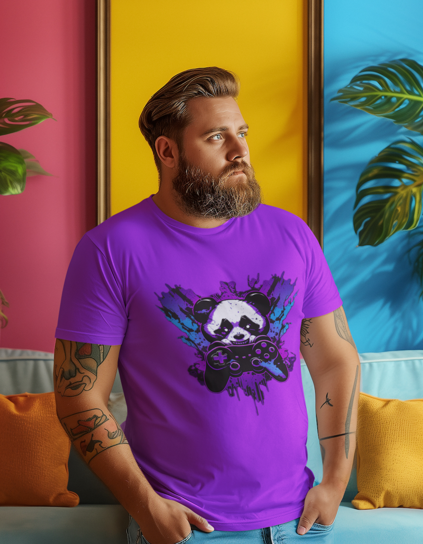 Gamer Panda Plus Size T-Shirts for Men