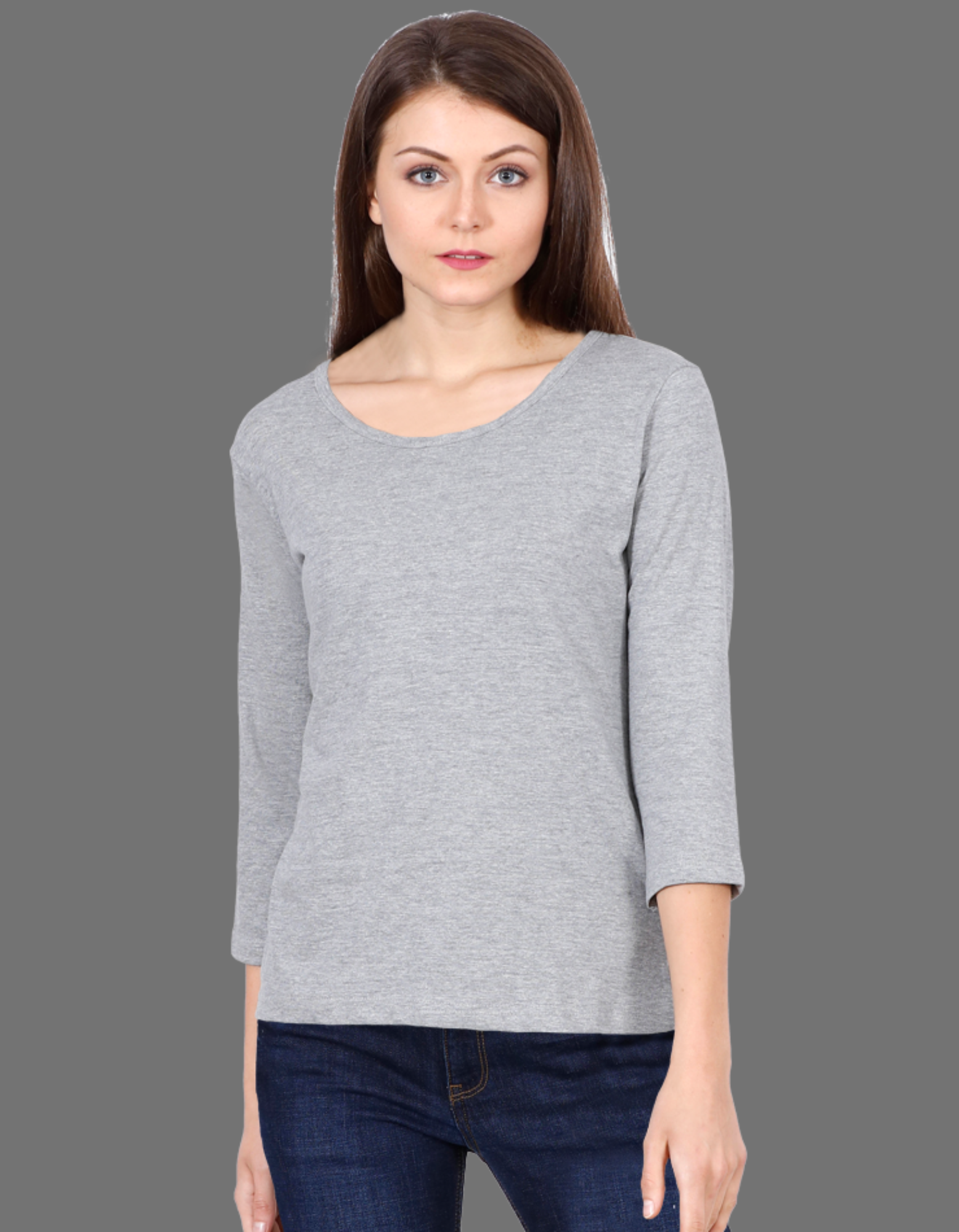 Grey Melange 3/4th Sleeve T-Shirt for Women