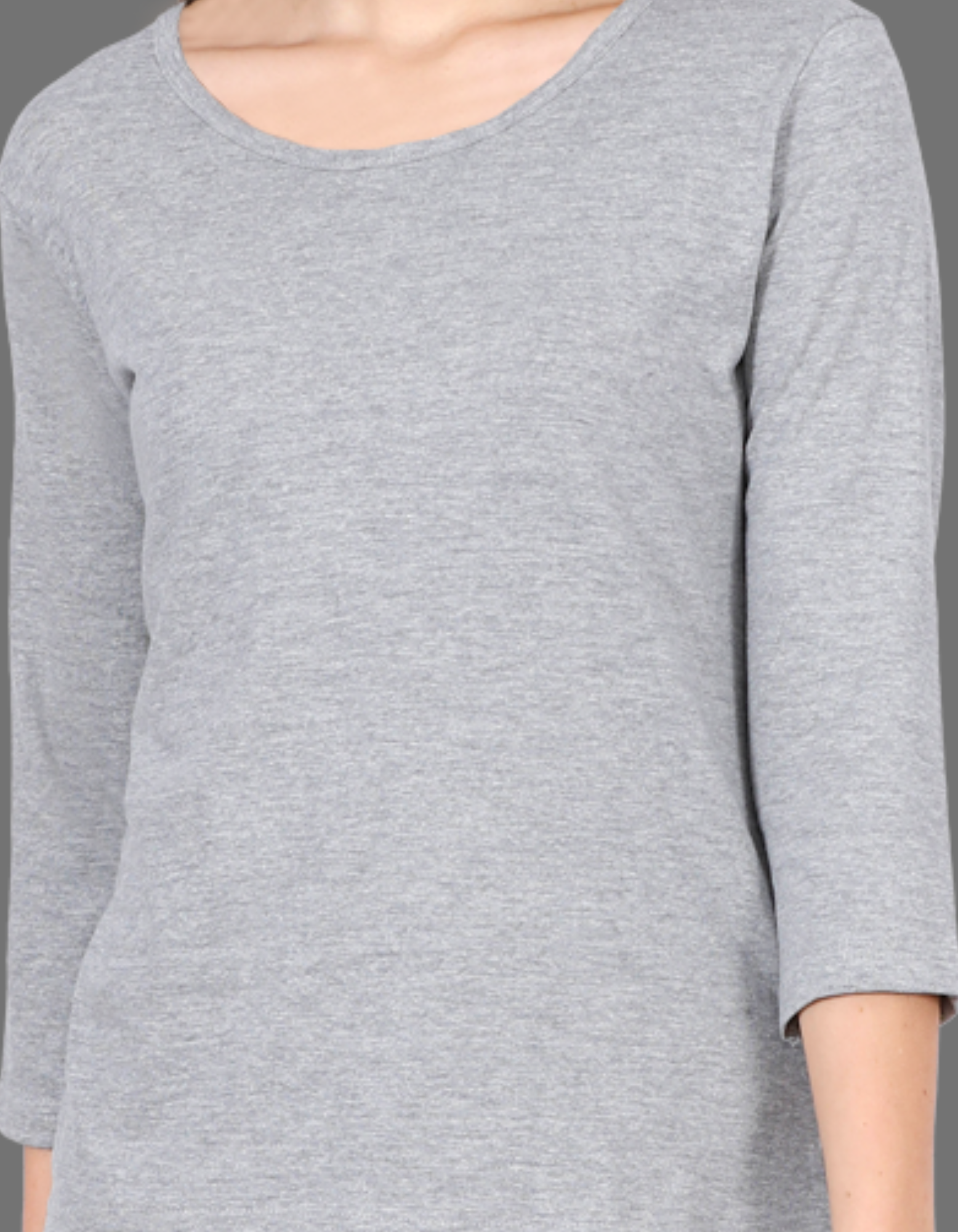 Grey Melange 3/4th Sleeve T-Shirt for Women