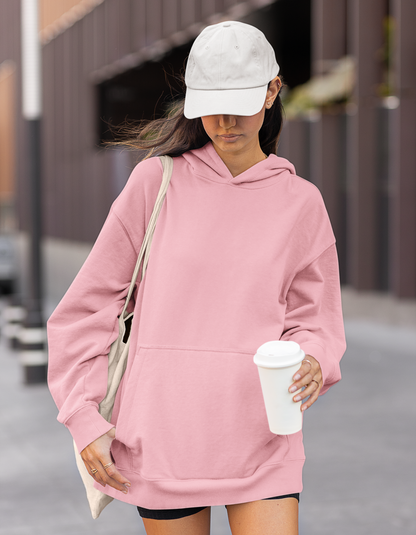 Light Baby Pink Oversized Hooded Sweatshirt for Women