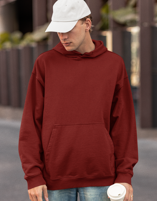 Maroon Oversized Hooded Sweatshirt for Men