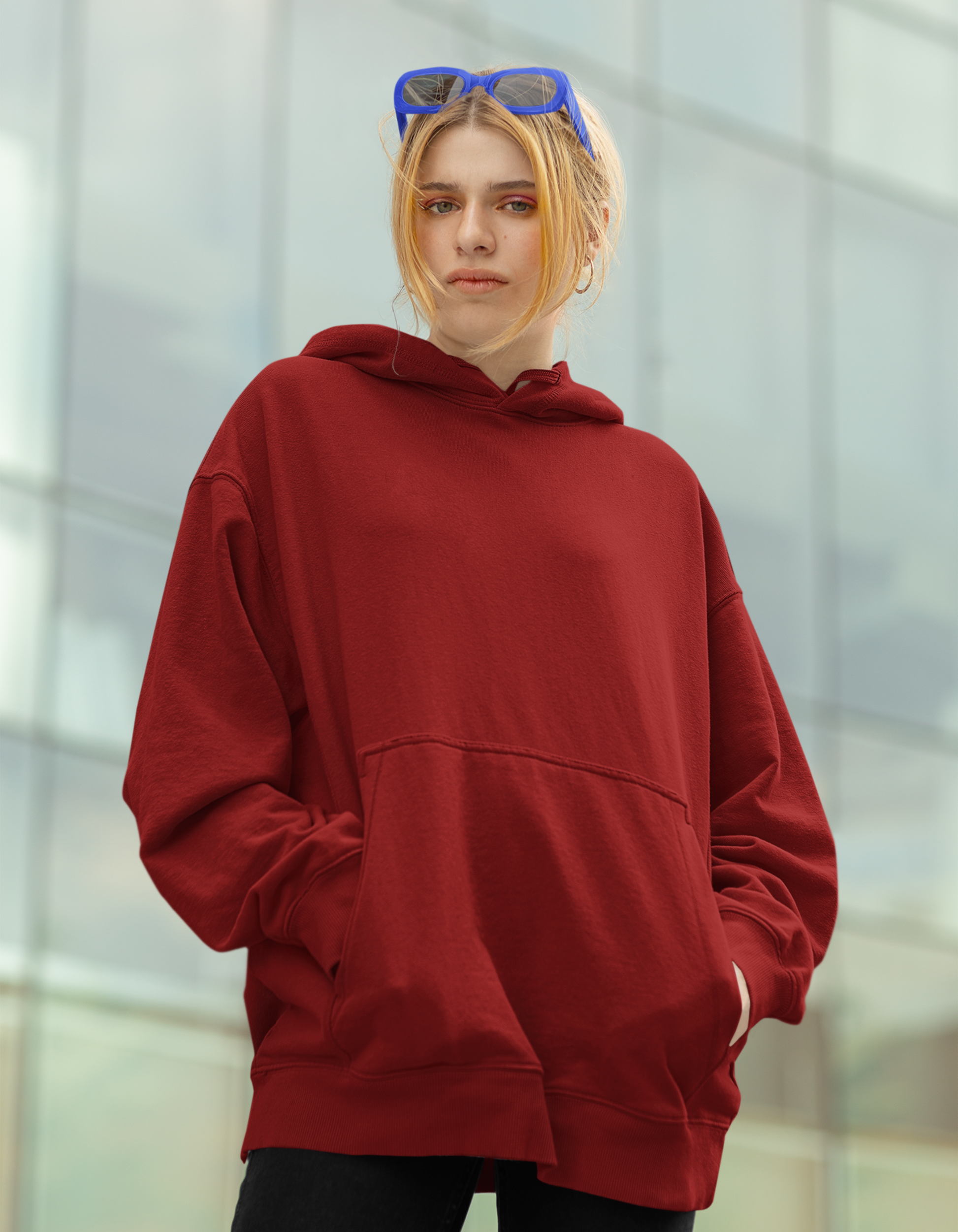 Maroon Oversized Hooded Sweatshirt for Women