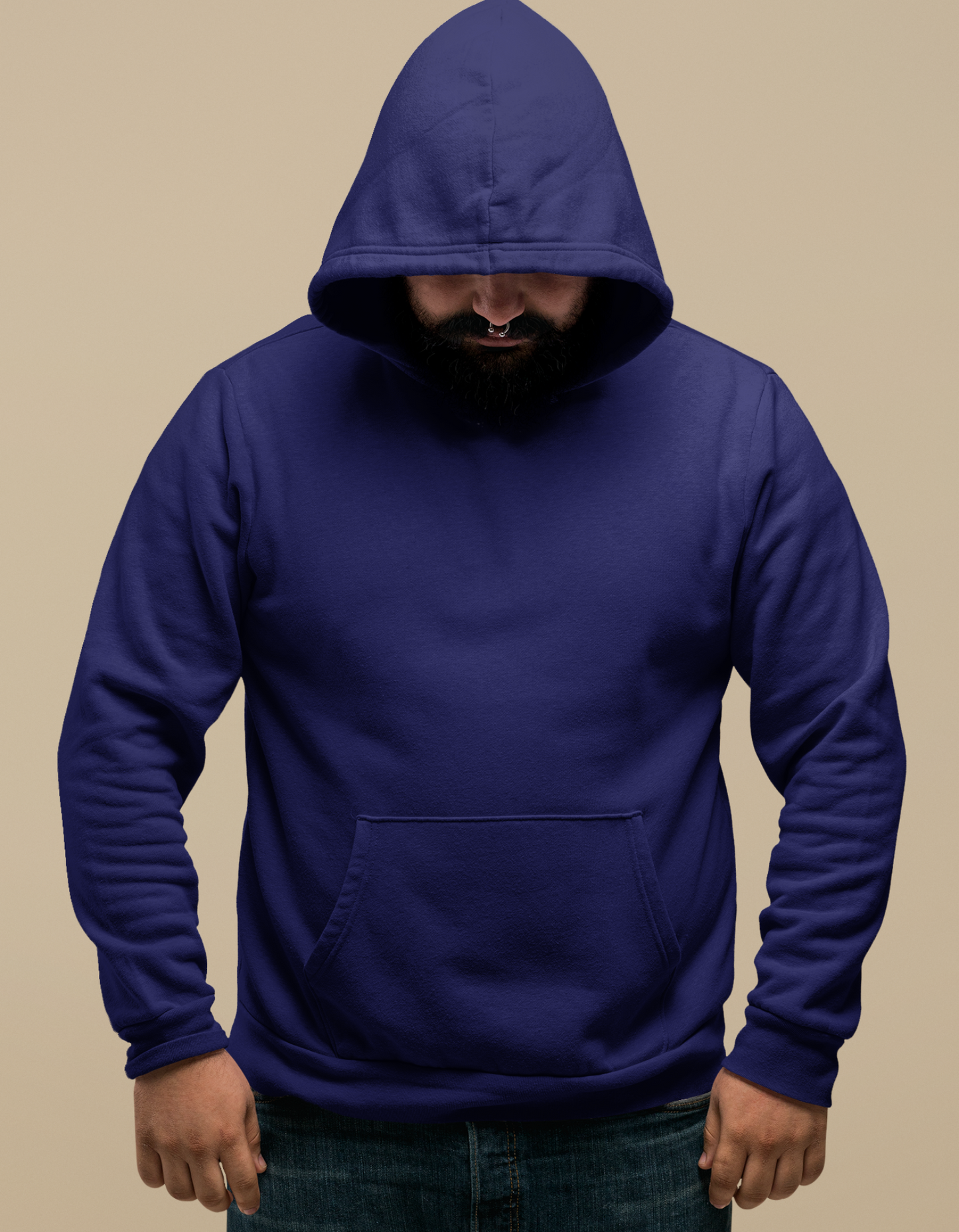 Navy Blue Plus Size Hooded Sweatshirt for Men