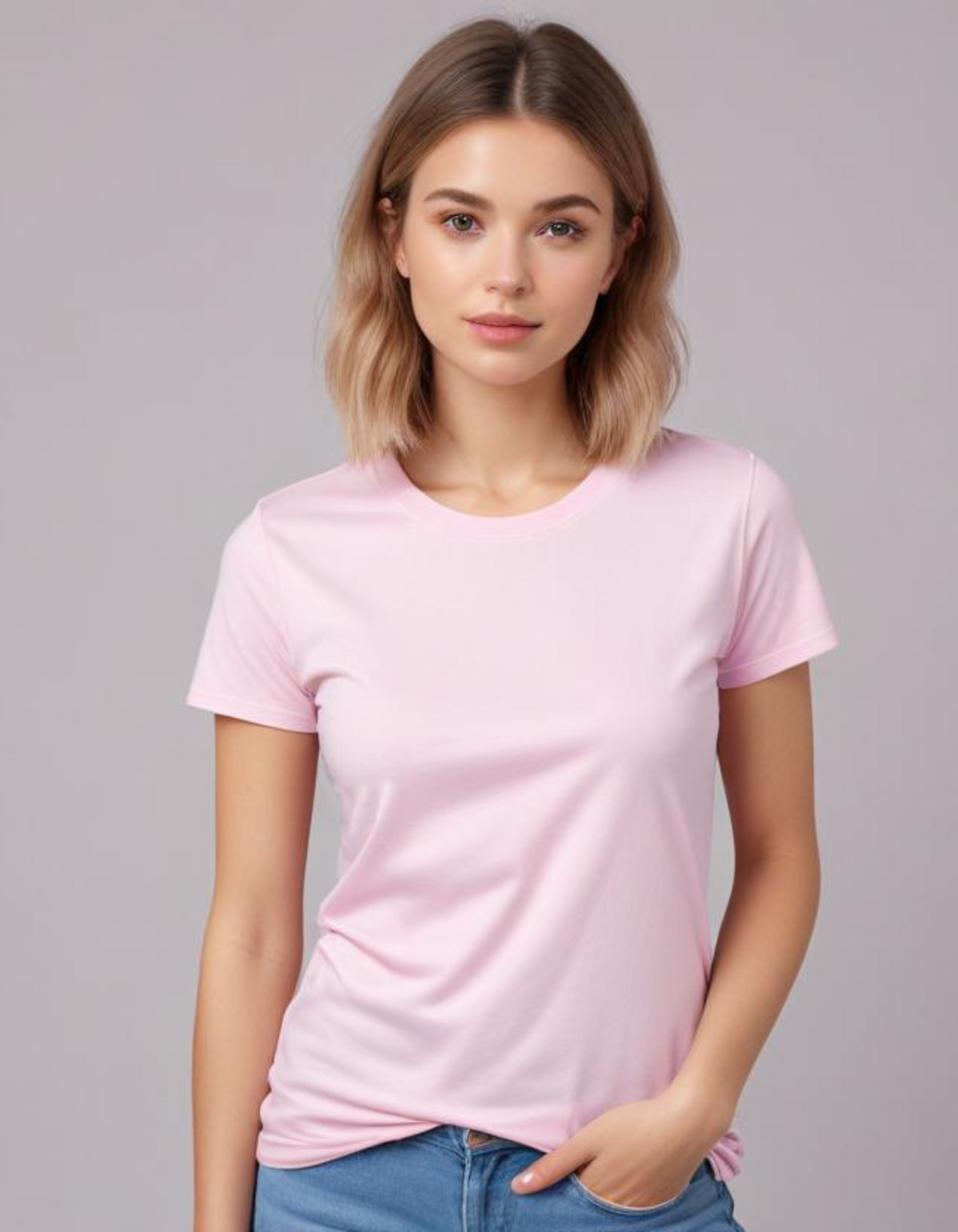 Light Baby Pink Plain T-Shirts for Women