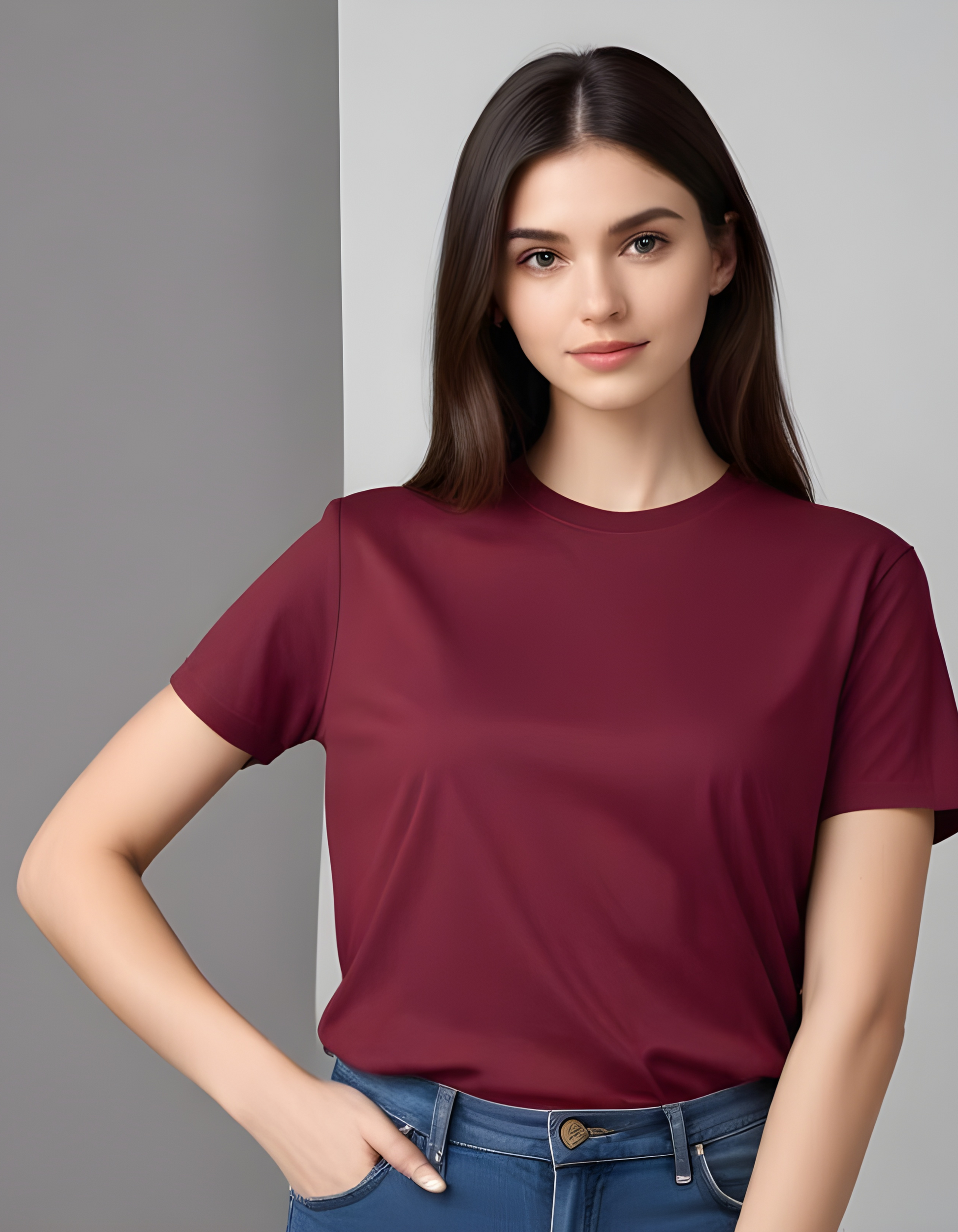 Maroon Plain T-Shirts for Women