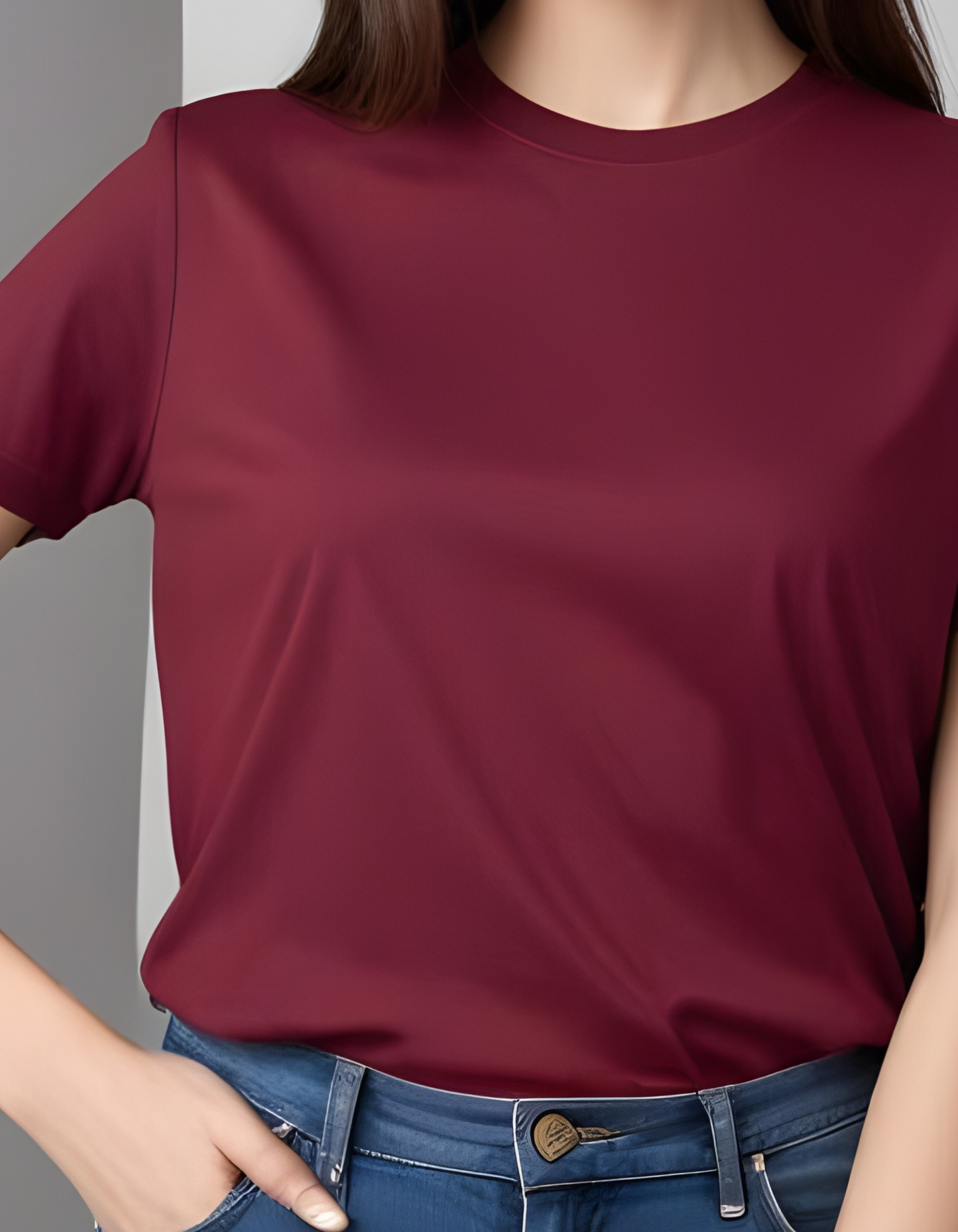 Women Maroon Plain T-Shirts