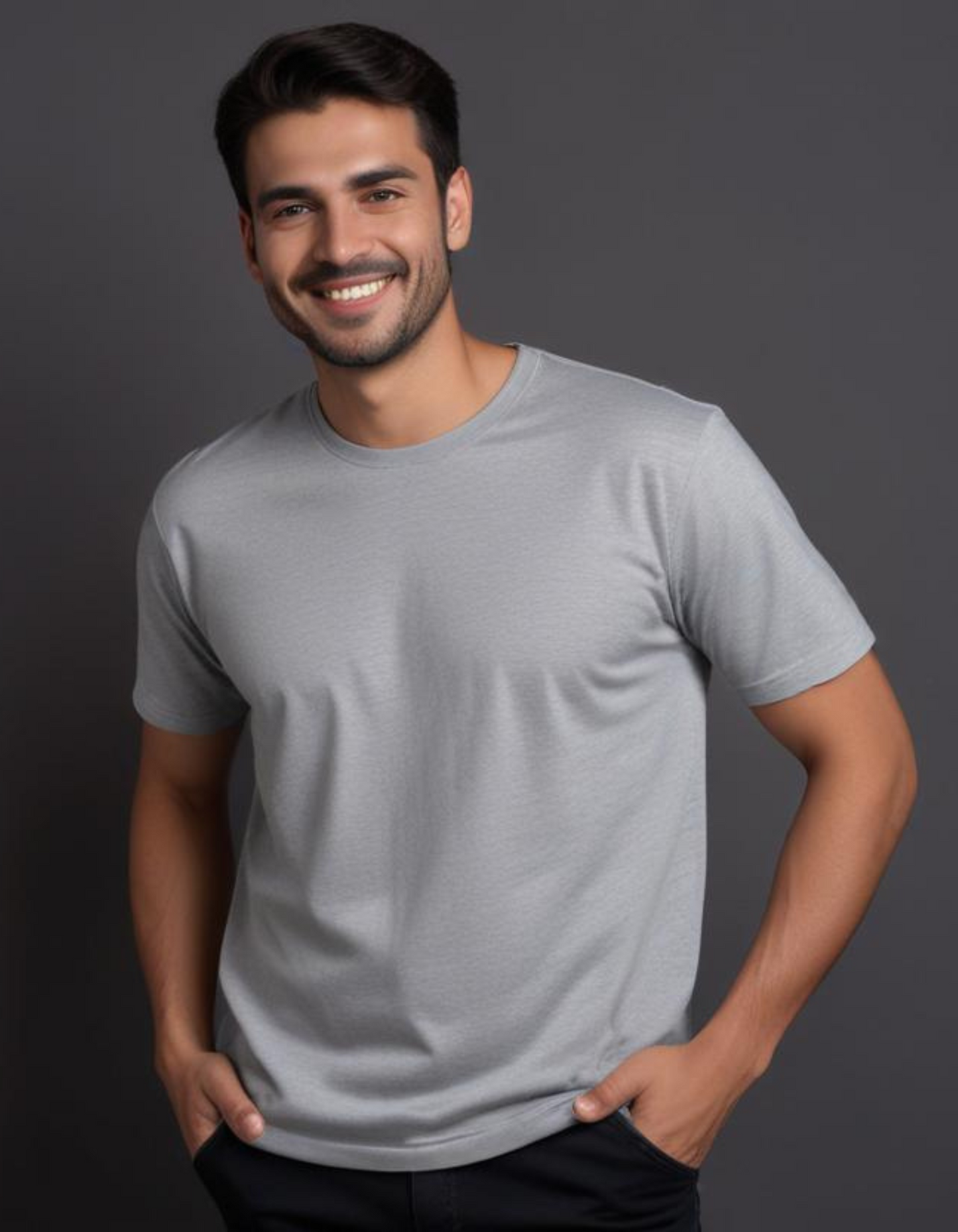 Grey Melange Plain T-Shirts for Men