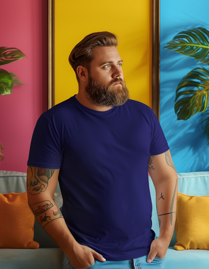 Navy Blue Plus Size Plain T-Shirts for Men