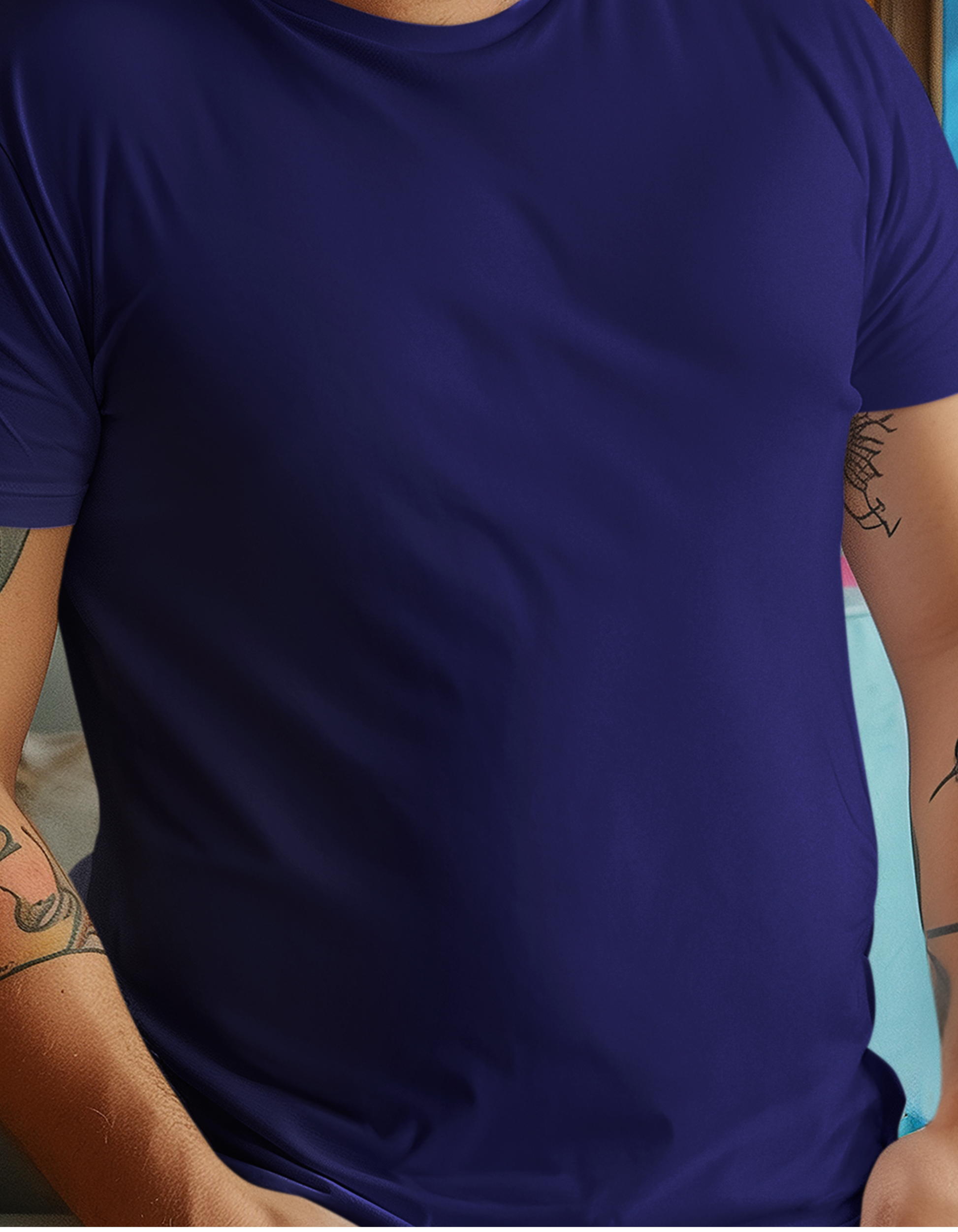 Navy Blue Plus Size Plain T-Shirts for Men