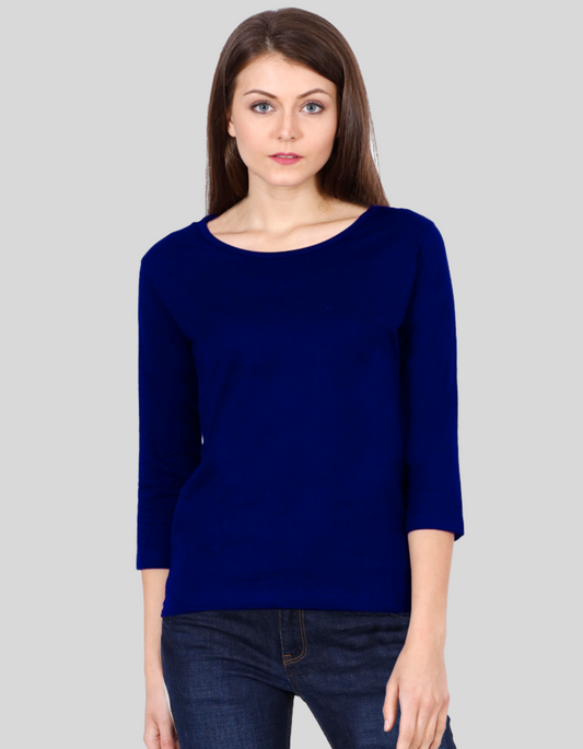 Royal Blue 3/4th Sleeve T-Shirt for Women