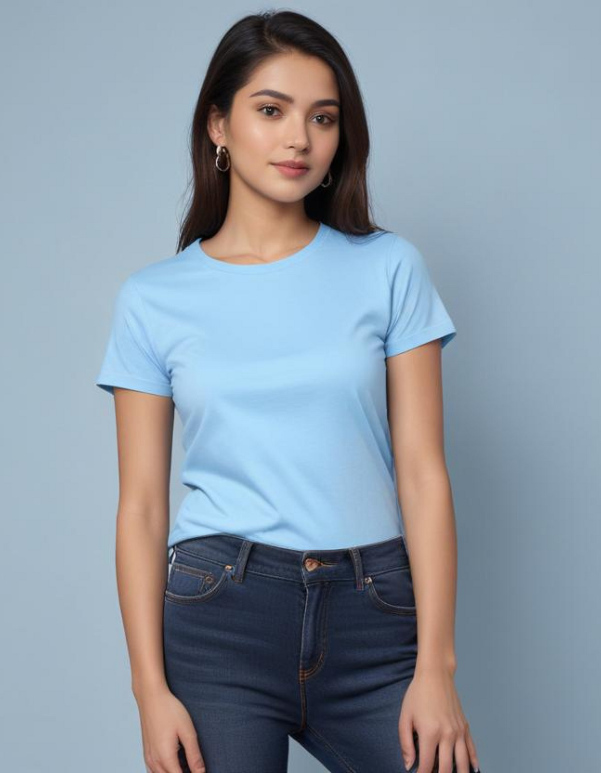 Sky Blue Plain T Shirt for Women