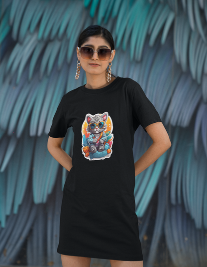 Stylist Cat T-Shirt Dress for Women