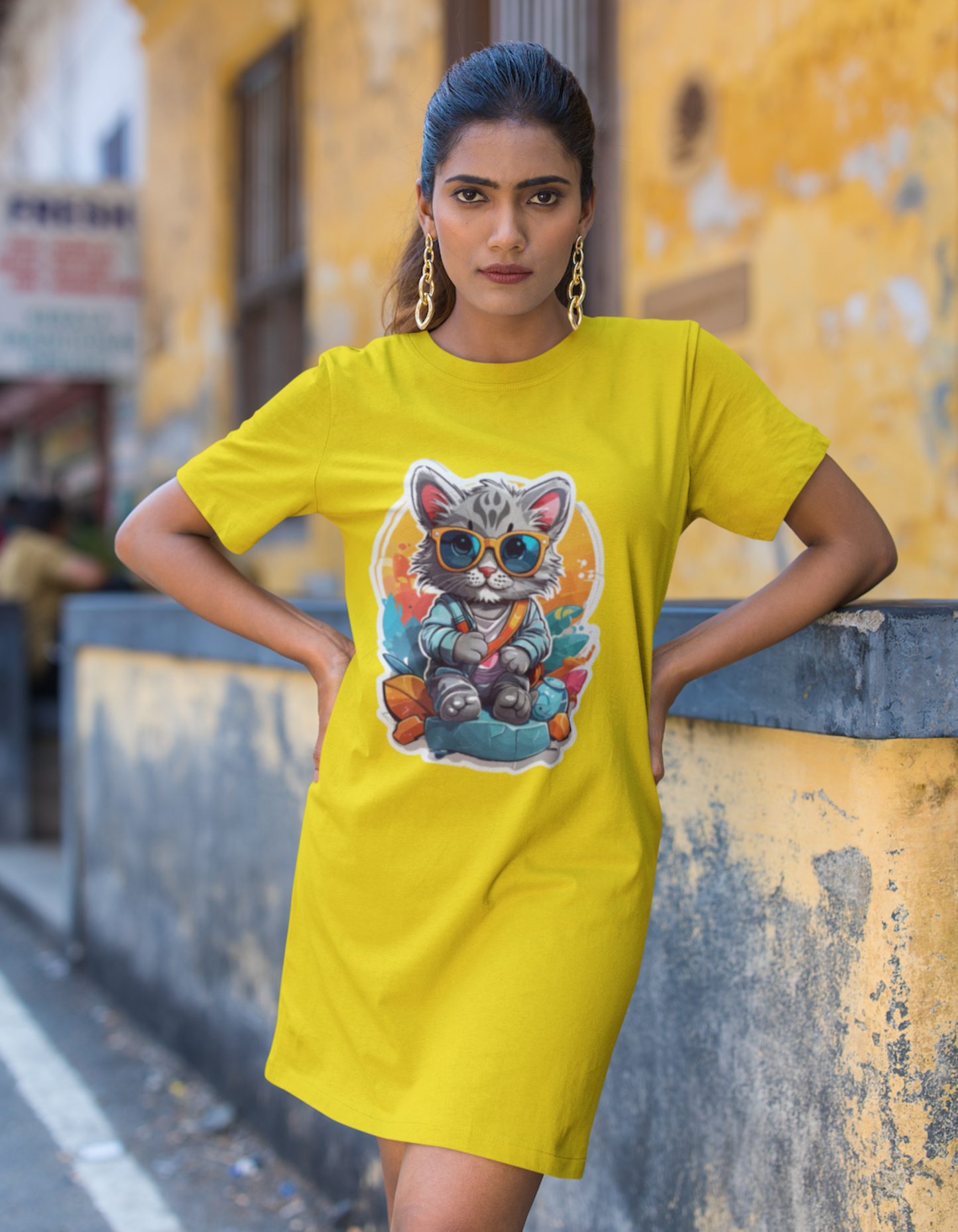 Stylist Cat T-Shirt Dress for Women