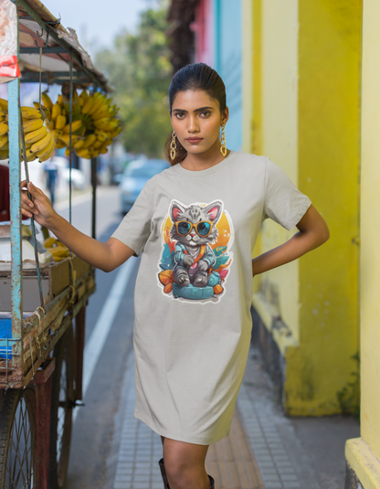 Stylist Cat T-Shirt Dress for Women