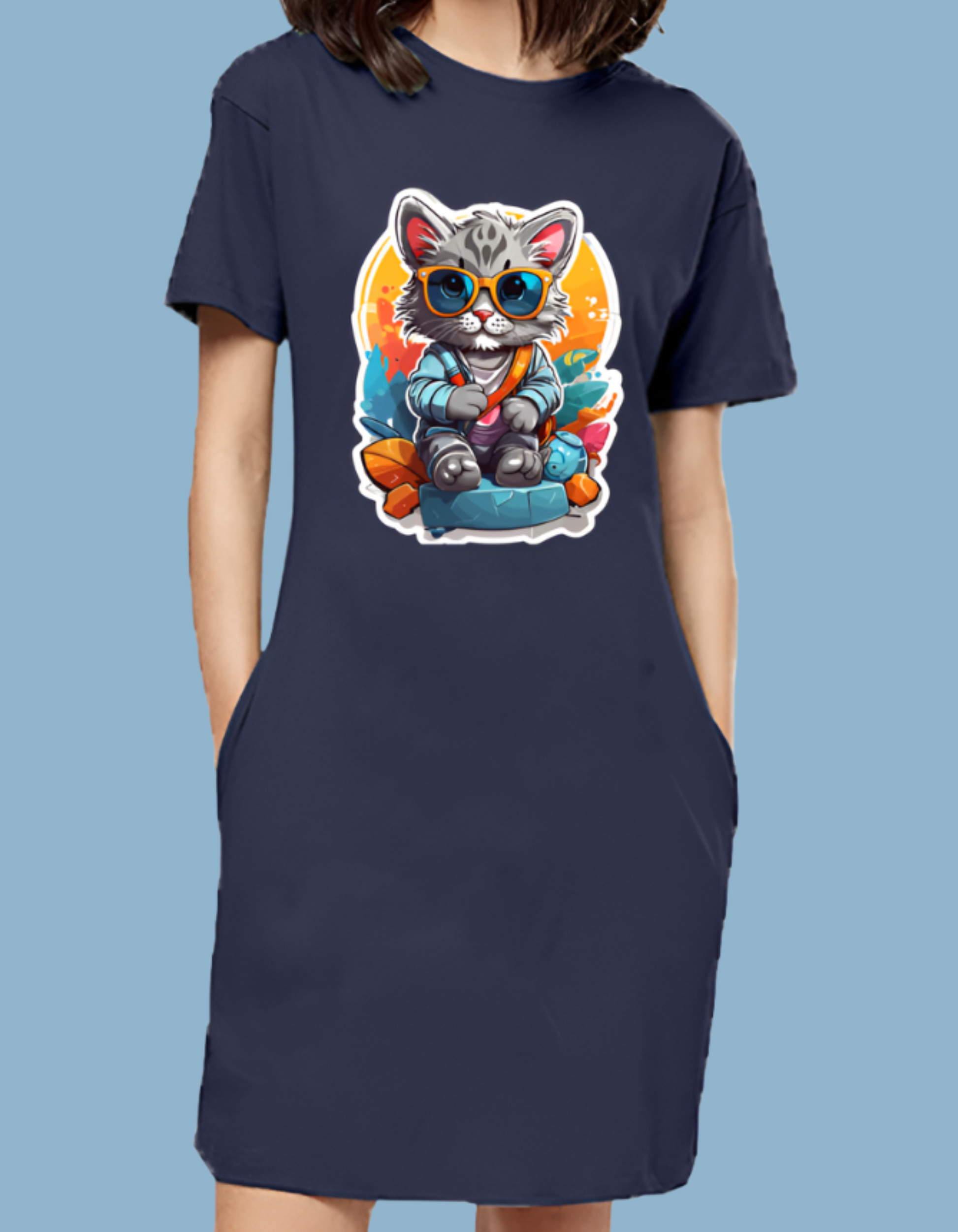 Stylist Cat T-Shirt Dress for Women