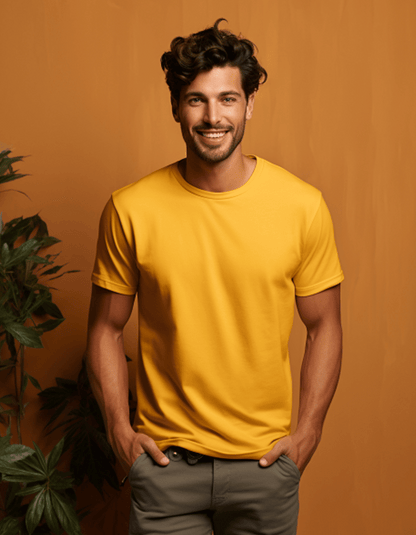 Mustard Yellow Plain T-Shirts for Men