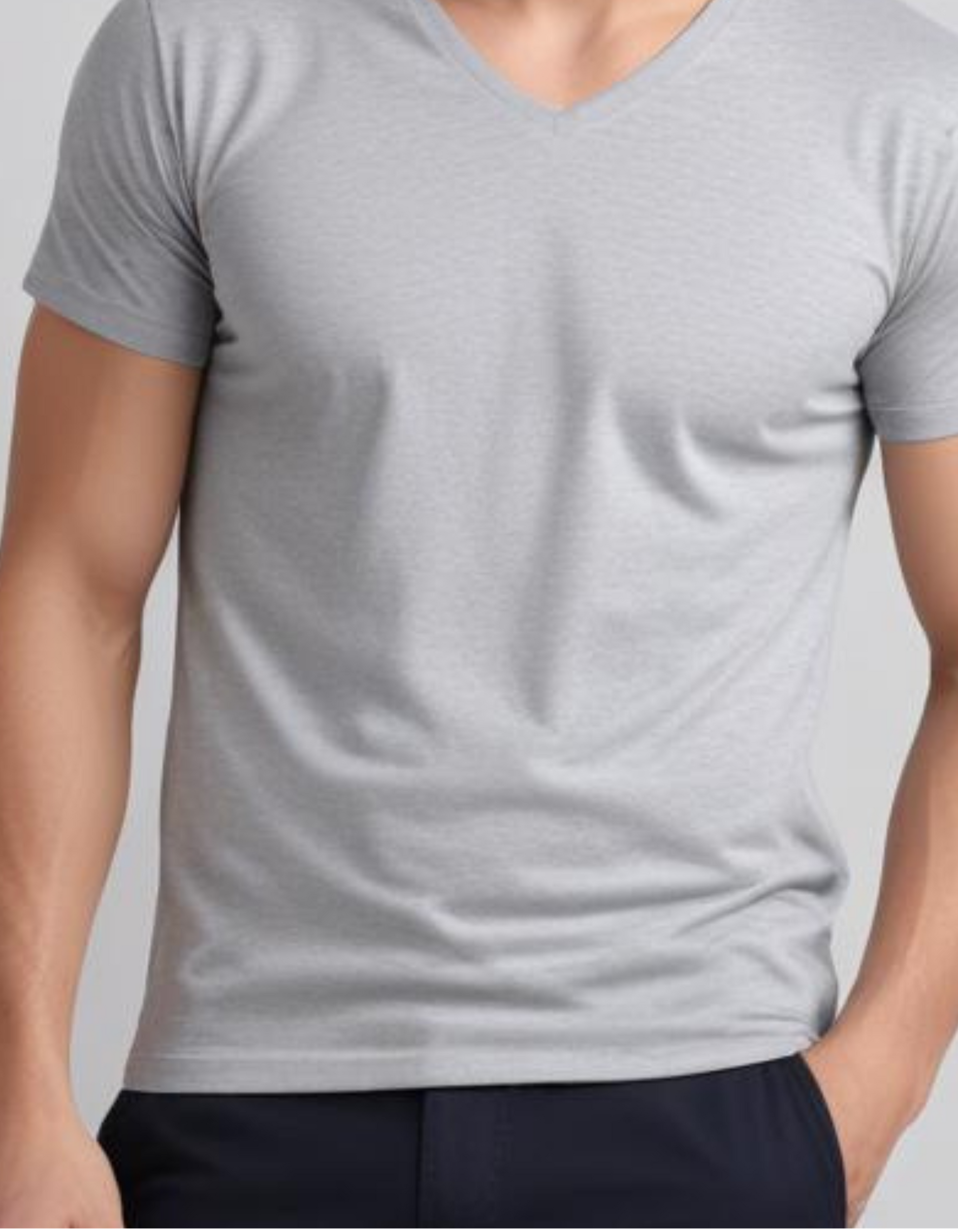 Grey Melange V Neck T-Shirts Online