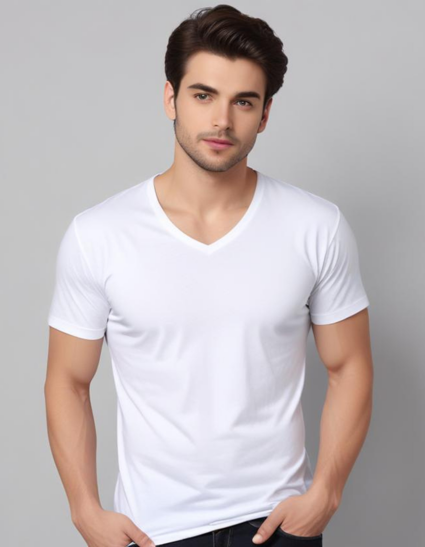 White V Neck T-Shirts for Men