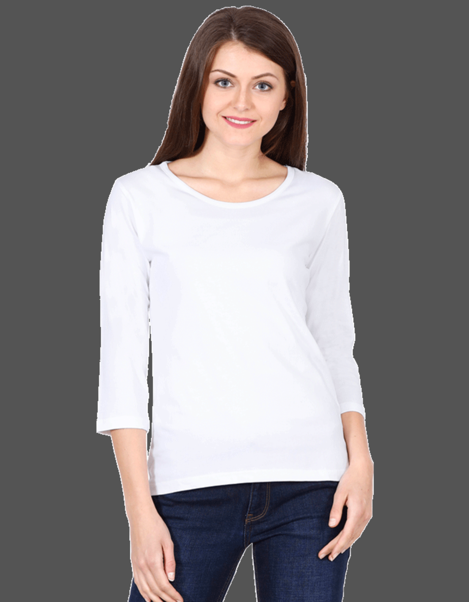 White 3/4th Sleeve T-Shirt For Women