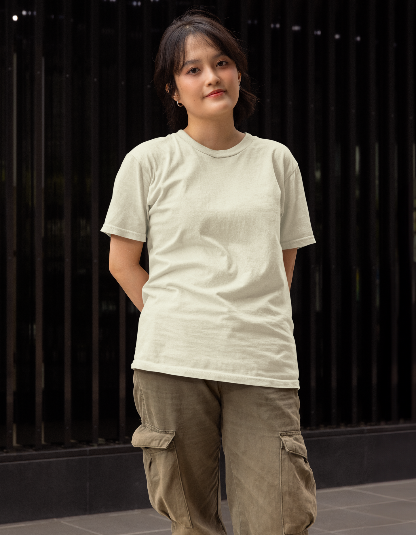 Beige Plain T-shirt for Women