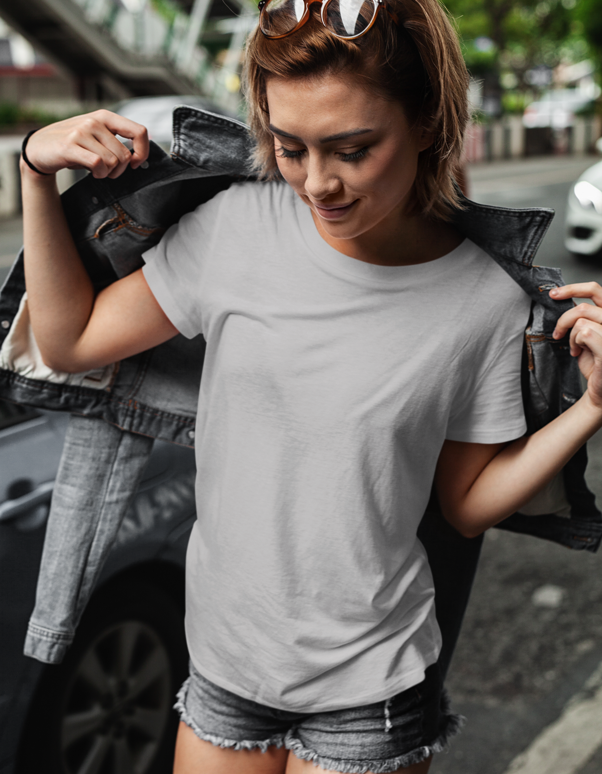 Grey Melange Plain T-Shirt For Women SteekStyle - Main Image
