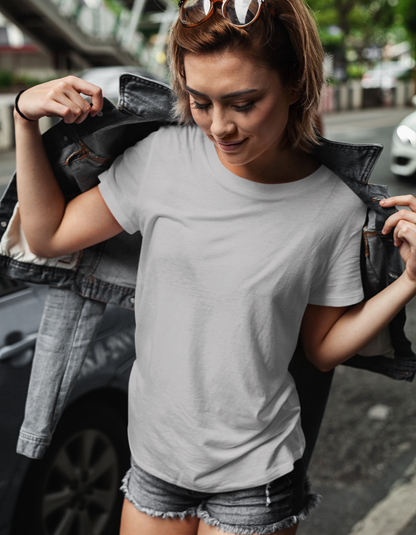 Grey Melange Plain T-Shirt for Women