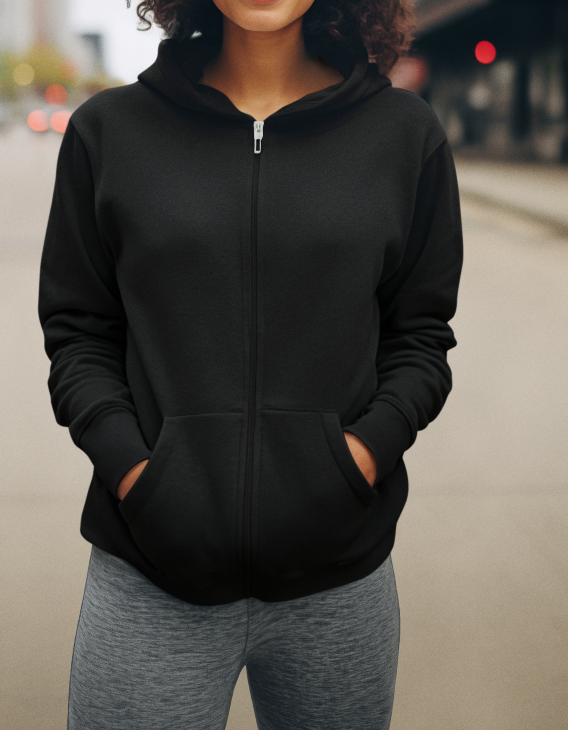 Black Zipper Hoodie for Women