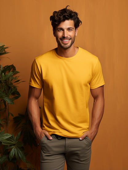 Mustard Yellow Plain T-Shirts for Men